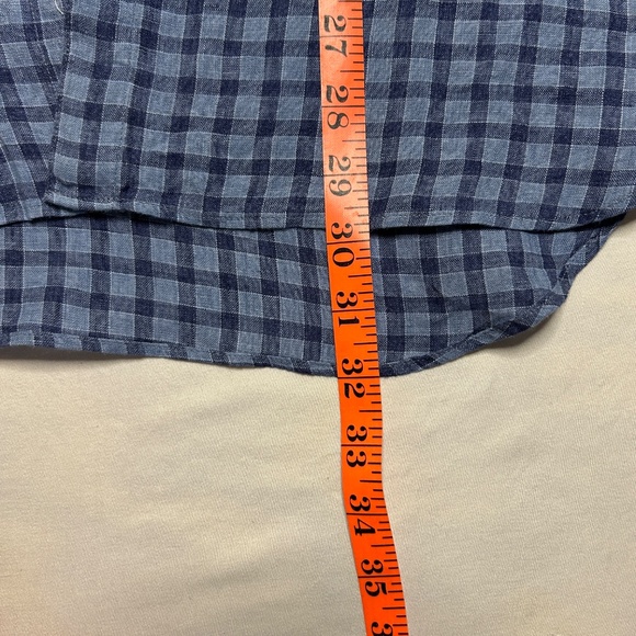 Billy Reid Mens L Blue Plaid Button Up Shirt 100% Linen Italy - Picture 5 of 7